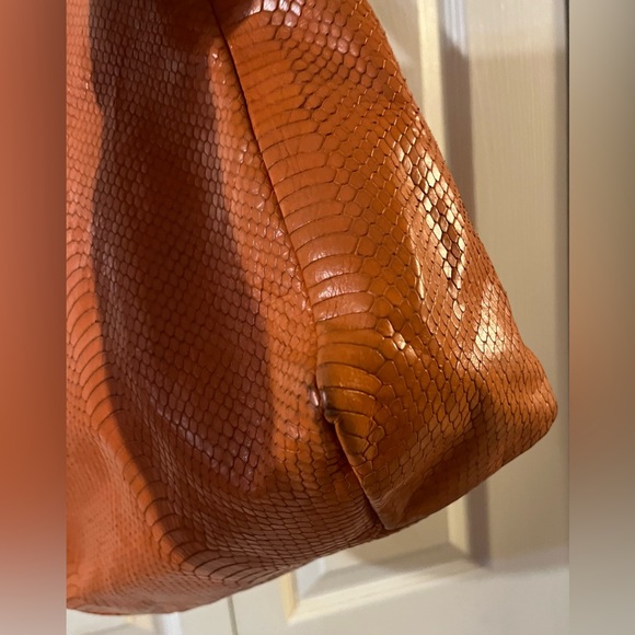 Ralph Lauren Orange Leather Snakeskin Embossed Shopper Tote - Picture 3 of 11